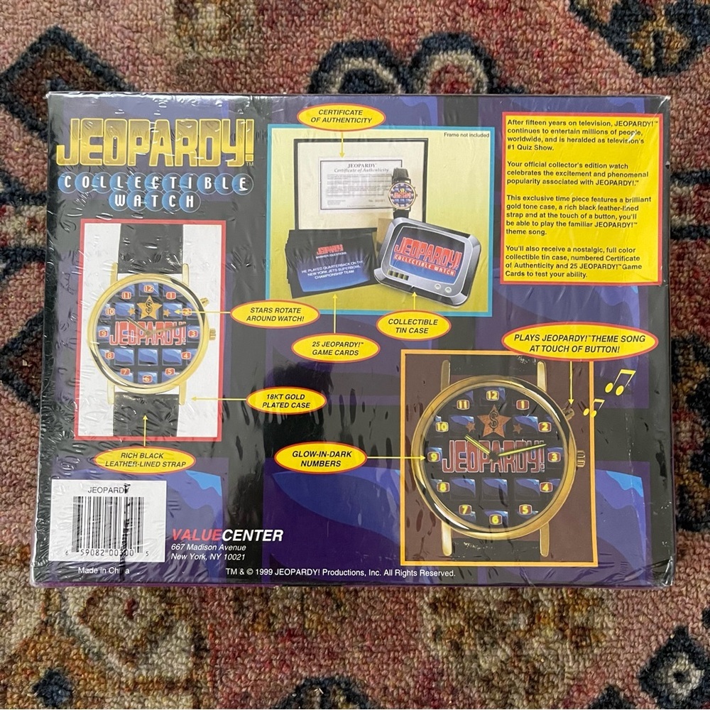 Vintage Jeopardy Collectible Watch 1999 With Tin 18k Gold Plated COA New sealed - Picture 4 of 5